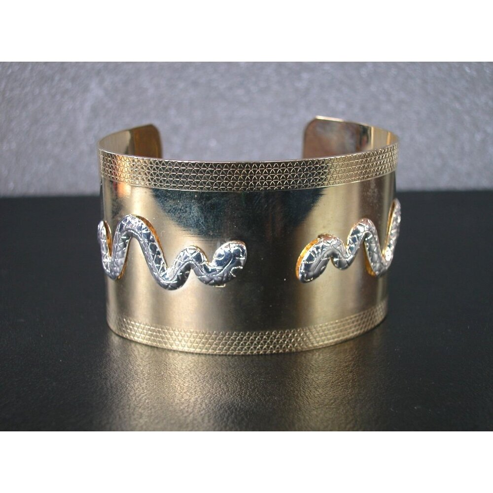 Gold-Toned Snake Cuff Bracelet With Silver Detailing Size 6